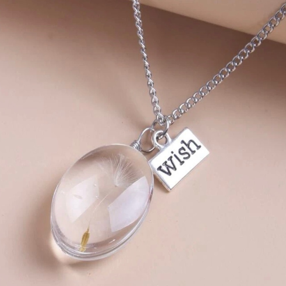 Dandelion Clear Pendant Wish Silver Necklace